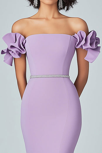 Lilac Mermaid Off The Shoulder Formal Dress with Ruffles