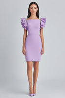 Load image into Gallery viewer, Lilac Bodycon Square Neck Satin Short Formal Dress with Cap Sleeves