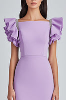 Load image into Gallery viewer, Lilac Bodycon Square Neck Satin Short Formal Dress with Cap Sleeves