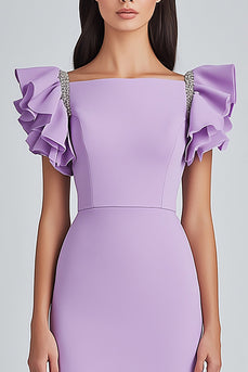 Lilac Bodycon Square Neck Satin Short Formal Dress with Cap Sleeves