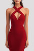 Load image into Gallery viewer, Red Mermaid Keyhole Satin Long Formal Dress