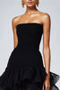 Load image into Gallery viewer, Black Strapless Tulle Tiered A-Line Formal Dress