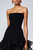 Load image into Gallery viewer, Black Strapless Tulle Tiered A-Line Formal Dress