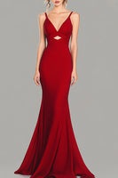 Load image into Gallery viewer, Red Spaghetti Straps Satin Mermaid Long Formal Dress