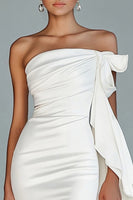 Load image into Gallery viewer, White Strapless Mermaid Satin Long Formal Dress with Slit