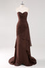 Load image into Gallery viewer, Dark Brown Sweetheart Sheath Tiered Long Chiffon Formal Dress