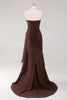 Load image into Gallery viewer, Dark Brown Sweetheart Sheath Tiered Long Chiffon Formal Dress