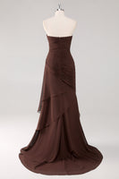 Load image into Gallery viewer, Dark Brown Sweetheart Sheath Tiered Long Chiffon Formal Dress