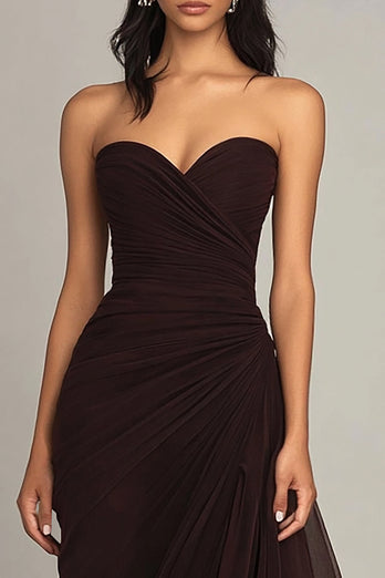 Dark Brown Sweetheart Sheath Tiered Long Chiffon Formal Dress