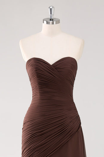 Dark Brown Sweetheart Sheath Tiered Long Chiffon Formal Dress