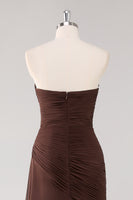 Load image into Gallery viewer, Dark Brown Sweetheart Sheath Tiered Long Chiffon Formal Dress