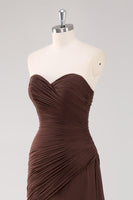 Load image into Gallery viewer, Dark Brown Sweetheart Sheath Tiered Long Chiffon Formal Dress