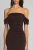 Load image into Gallery viewer, Dark Brown Sheath Off the Shoulder Long Formal Dress