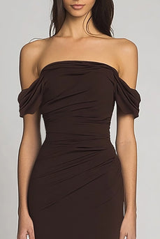 Dark Brown Sheath Off the Shoulder Long Formal Dress