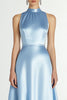 Load image into Gallery viewer, Blue Satin High Neck A Line Long Formal Dress