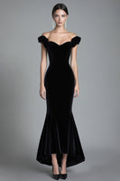 Load image into Gallery viewer, Black Velvet Off the Shoulder Mermaid Long Formal Dress