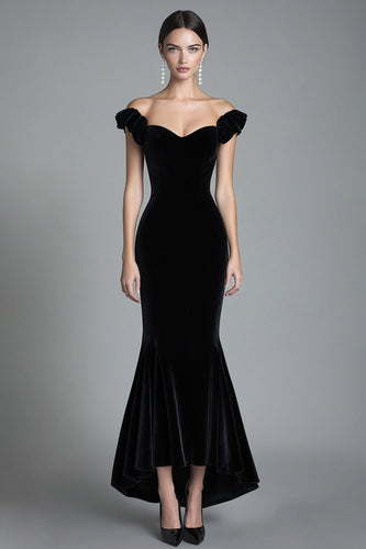 Black Velvet Off the Shoulder Mermaid Long Formal Dress