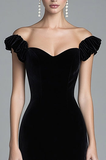 Black Velvet Off the Shoulder Mermaid Long Formal Dress