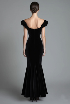 Black Velvet Off the Shoulder Mermaid Long Formal Dress