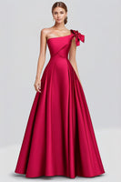 Load image into Gallery viewer, Fuchsia Satin One Shoulder Ball Gown Long Formal Dress