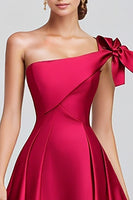 Load image into Gallery viewer, Fuchsia Satin One Shoulder Ball Gown Long Formal Dress