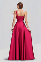 Load image into Gallery viewer, Fuchsia Satin One Shoulder Ball Gown Long Formal Dress