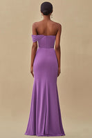 Load image into Gallery viewer, Purple Chiffon Ruched Off the Shoulder Long Formal Dress with Slit