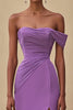Load image into Gallery viewer, Purple Chiffon Ruched Off the Shoulder Long Formal Dress with Slit