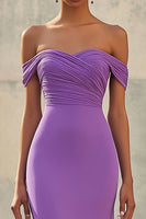 Load image into Gallery viewer, Purple Off the Shoulder Mermaid Ruched Long Formal Dress