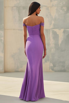 Purple Off the Shoulder Mermaid Ruched Long Formal Dress