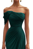 Load image into Gallery viewer, Dark Green Mermaid One Shoulder Ruched Long Formal Dress