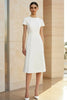 Load image into Gallery viewer, White Round Neck Satin A-Line Midi Formal Dress with Short Sleeves