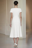 Load image into Gallery viewer, White Short Sleeves A-Line Midi Formal Dress