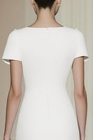 Load image into Gallery viewer, White Short Sleeves A-Line Midi Formal Dress