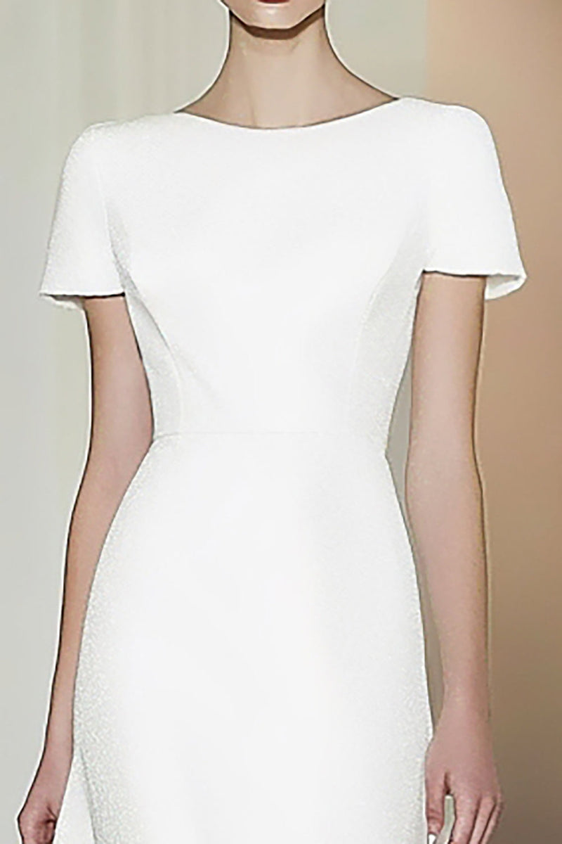 Load image into Gallery viewer, White Short Sleeves A-Line Midi Formal Dress