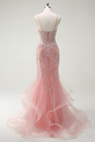 Load image into Gallery viewer, Sparkly Pink Mermaid Corset Long Formal Dress with Sequins