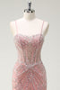 Load image into Gallery viewer, Sparkly Pink Mermaid Corset Long Formal Dress with Sequins
