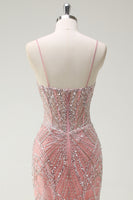 Load image into Gallery viewer, Sparkly Pink Mermaid Corset Long Formal Dress with Sequins