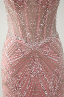Load image into Gallery viewer, Sparkly Pink Mermaid Corset Long Formal Dress with Sequins
