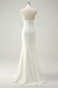 Sparkly White Floral Strapless Sequin Mermaid Long Formal Dress