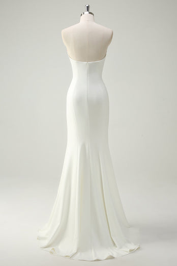 Sparkly White Floral Strapless Sequin Mermaid Long Formal Dress