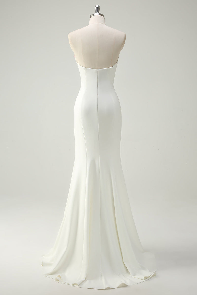 Load image into Gallery viewer, Sparkly White Floral Strapless Sequin Mermaid Long Formal Dress