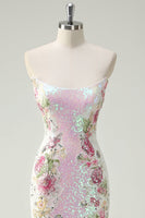 Load image into Gallery viewer, Sparkly White Floral Strapless Sequin Mermaid Long Formal Dress