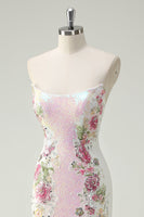 Load image into Gallery viewer, Sparkly White Floral Strapless Sequin Mermaid Long Formal Dress