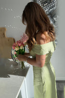Load image into Gallery viewer, Green Off the Shoulder Ruched Sheath Long Formal Dress