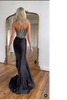 Load image into Gallery viewer, Sparkly Black Beaded Corset Satin Formal Dress with Slit