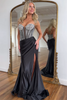 Load image into Gallery viewer, Sparkly Black Beaded Corset Satin Formal Dress with Slit