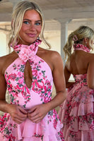 Load image into Gallery viewer, Blush Floral Chiffon Tiered A Line Formal Dress with Slit