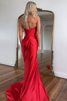 Load image into Gallery viewer, Red Satin Long Corset Formal Dress with Slit