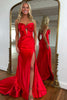 Load image into Gallery viewer, Red Satin Long Corset Formal Dress with Slit